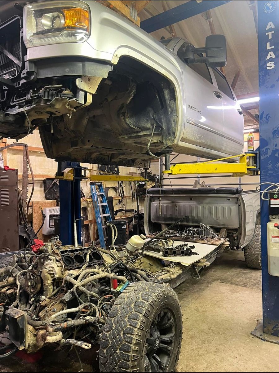 Truck cab raised for heavy service